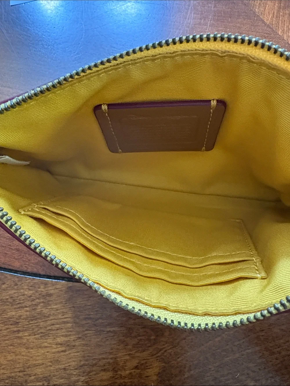 Coach x Disney Skateboarding Mickey Mouse Yellow Leather Corner Zip Wristlet EUC
